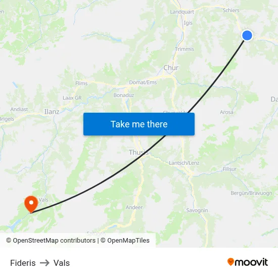 Fideris to Vals map