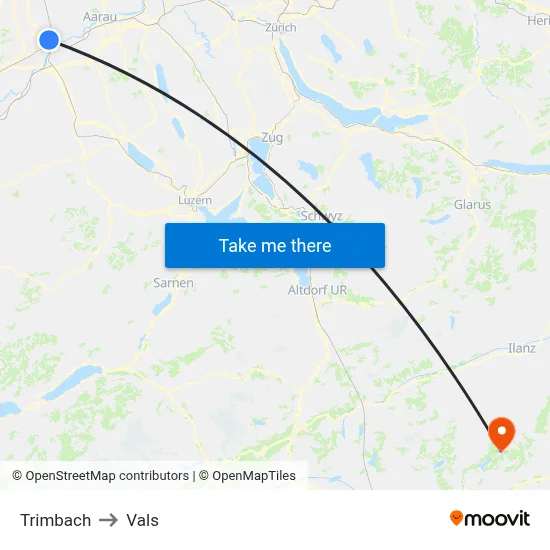 Trimbach to Vals map