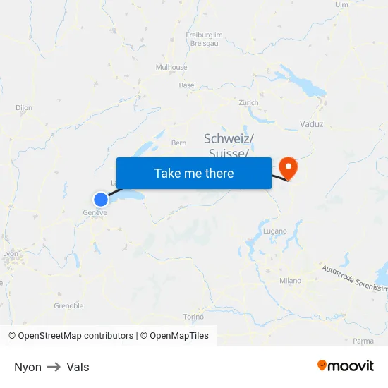 Nyon to Vals map