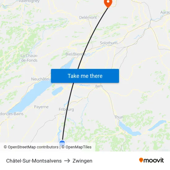 Châtel-Sur-Montsalvens to Zwingen map