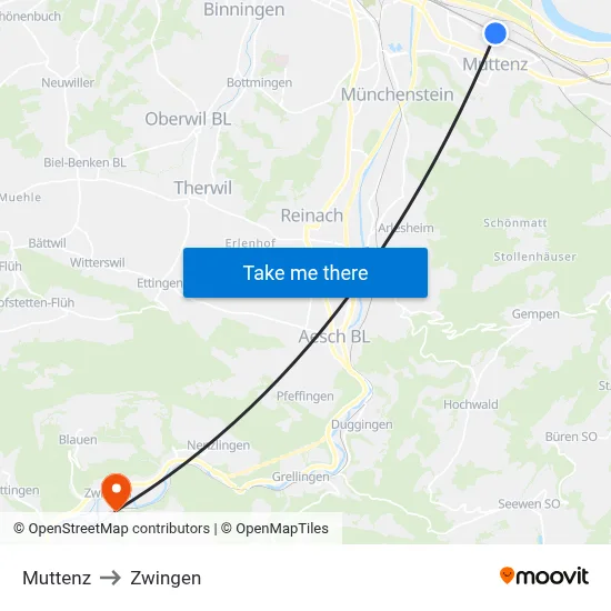 Muttenz to Zwingen map