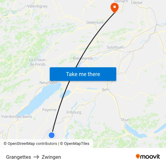 Grangettes to Zwingen map