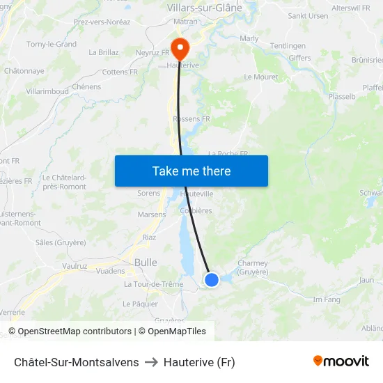 Châtel-Sur-Montsalvens to Hauterive (Fr) map