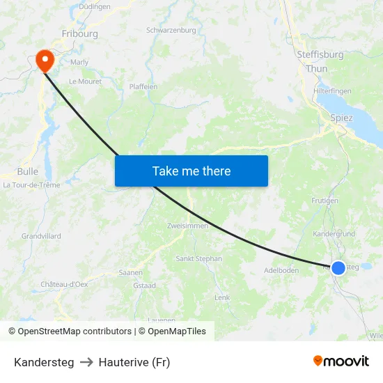 Kandersteg to Hauterive (Fr) map