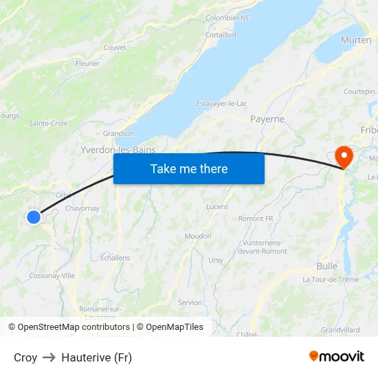 Croy to Hauterive (Fr) map