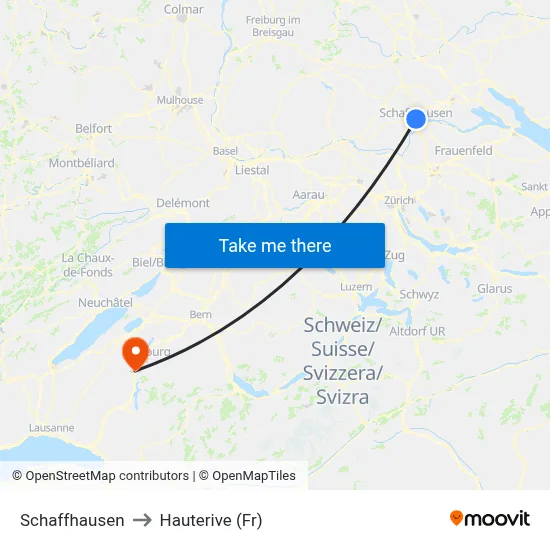 Schaffhausen to Hauterive (Fr) map