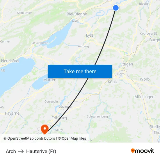 Arch to Hauterive (Fr) map