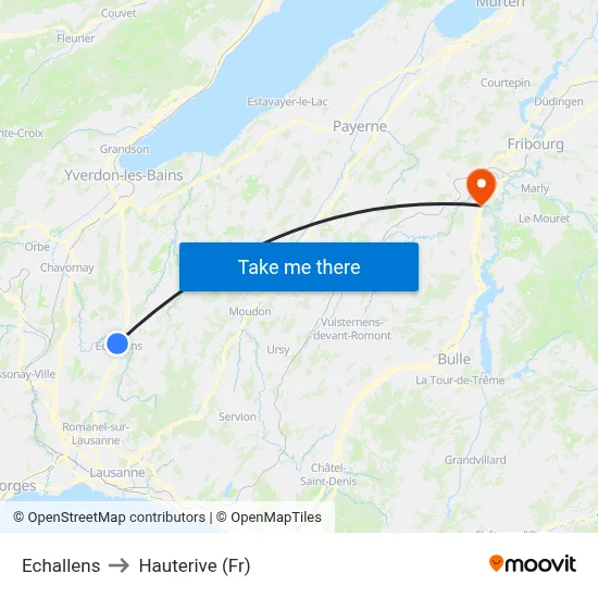Echallens to Hauterive (Fr) map