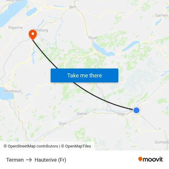 Termen to Hauterive (Fr) map