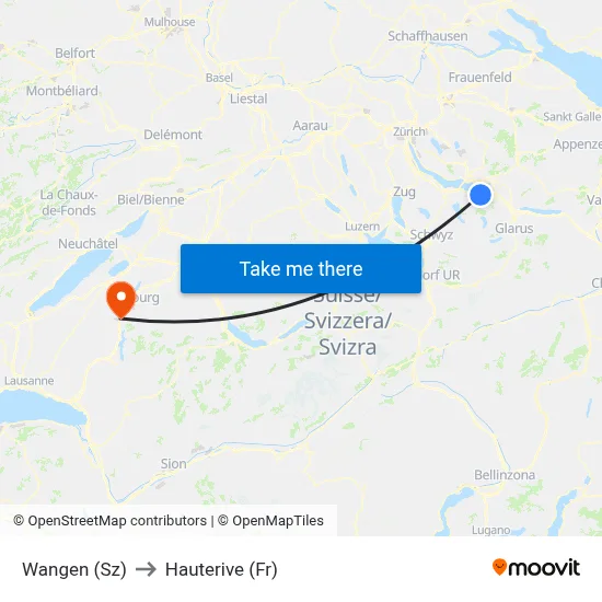 Wangen (Sz) to Hauterive (Fr) map