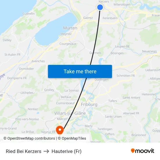 Ried Bei Kerzers to Hauterive (Fr) map