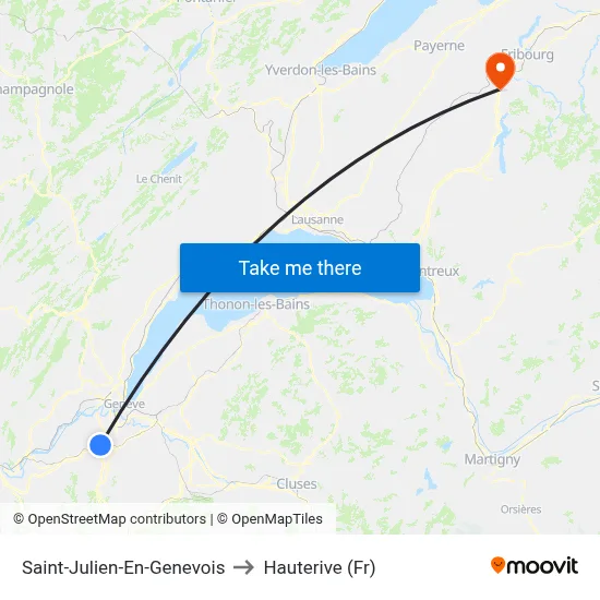 Saint-Julien-En-Genevois to Hauterive (Fr) map