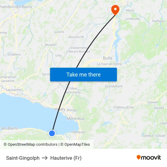 Saint-Gingolph to Hauterive (Fr) map