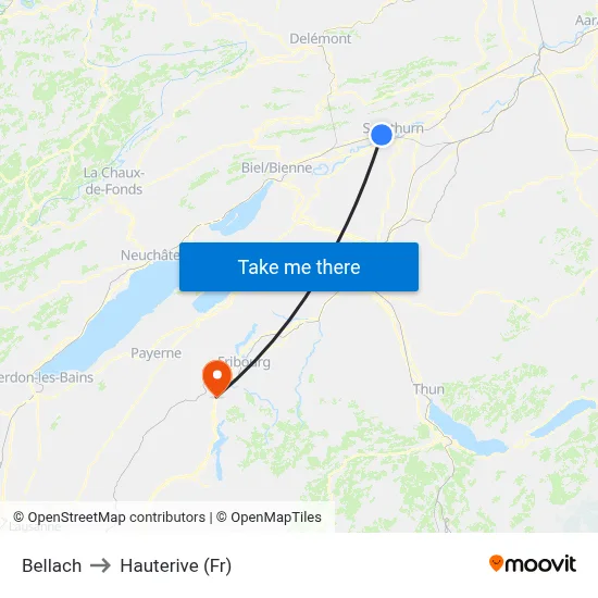Bellach to Hauterive (Fr) map