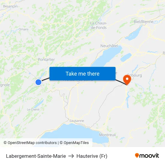 Labergement-Sainte-Marie to Hauterive (Fr) map