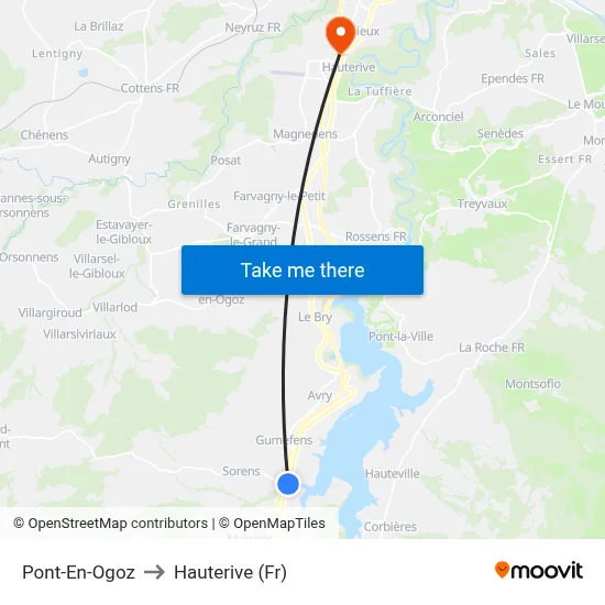 Pont-En-Ogoz to Hauterive (Fr) map