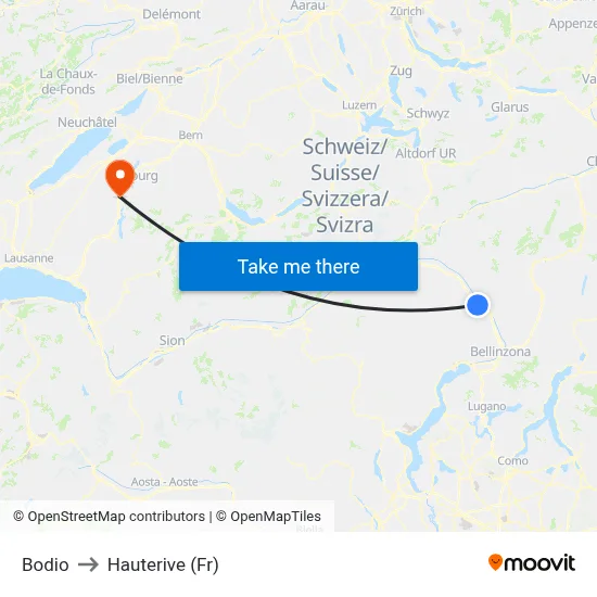 Bodio to Hauterive (Fr) map