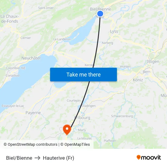 Biel/Bienne to Hauterive (Fr) map