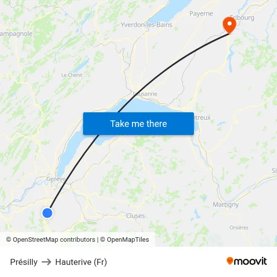Présilly to Hauterive (Fr) map