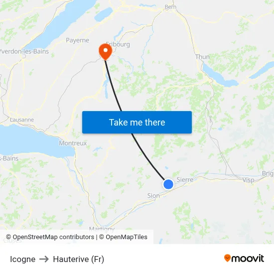 Icogne to Hauterive (Fr) map