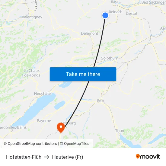 Hofstetten-Flüh to Hauterive (Fr) map