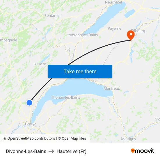 Divonne-Les-Bains to Hauterive (Fr) map