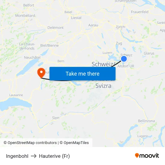Ingenbohl to Hauterive (Fr) map