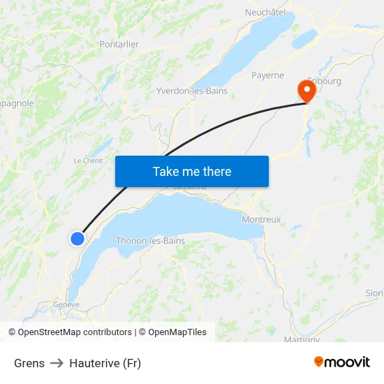 Grens to Hauterive (Fr) map