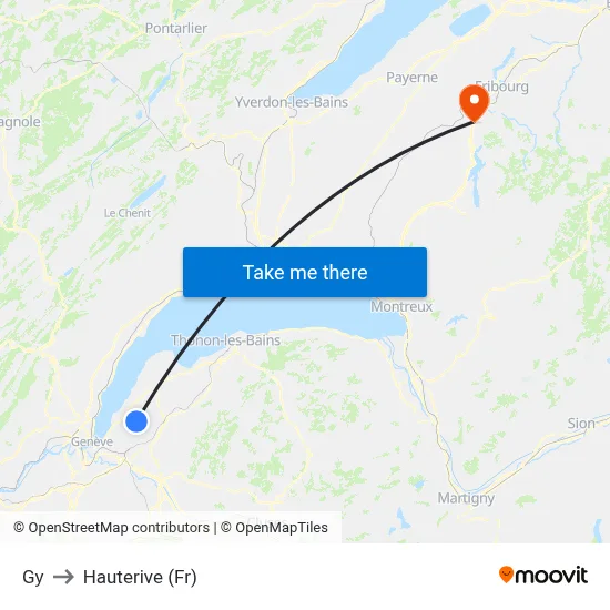 Gy to Hauterive (Fr) map