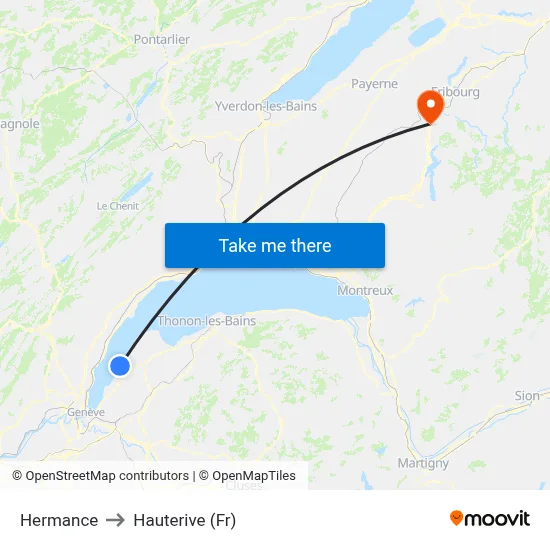 Hermance to Hauterive (Fr) map