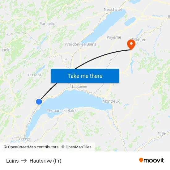 Luins to Hauterive (Fr) map