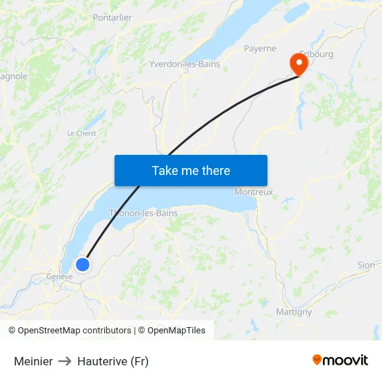 Meinier to Hauterive (Fr) map