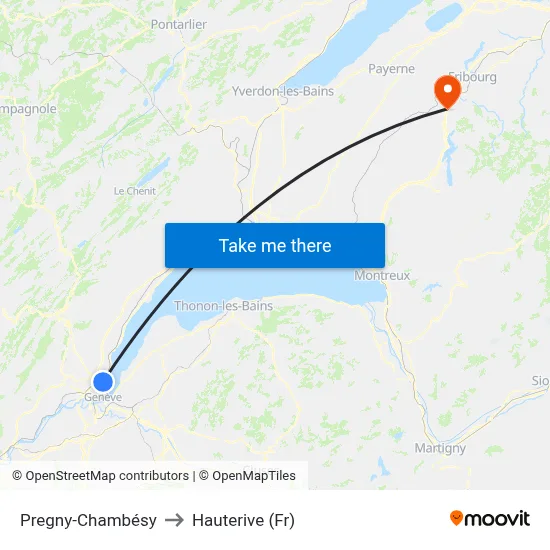 Pregny-Chambésy to Hauterive (Fr) map