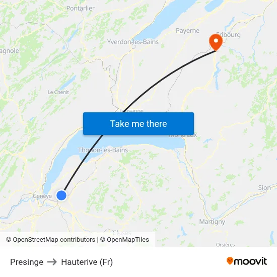 Presinge to Hauterive (Fr) map