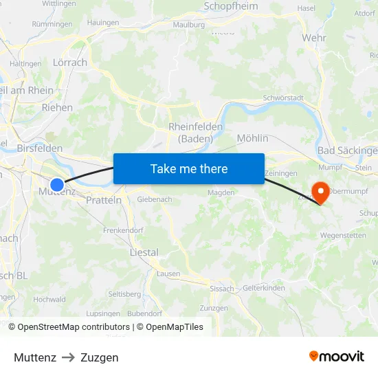 Muttenz to Zuzgen map