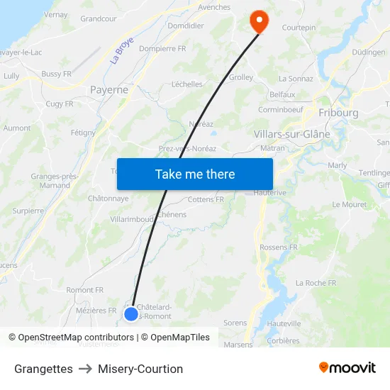 Grangettes to Misery-Courtion map