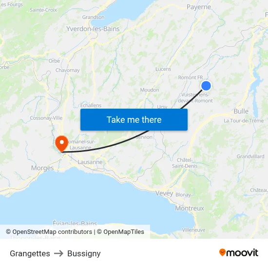 Grangettes to Bussigny map
