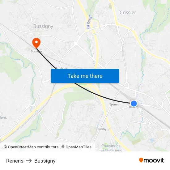 Renens to Bussigny map