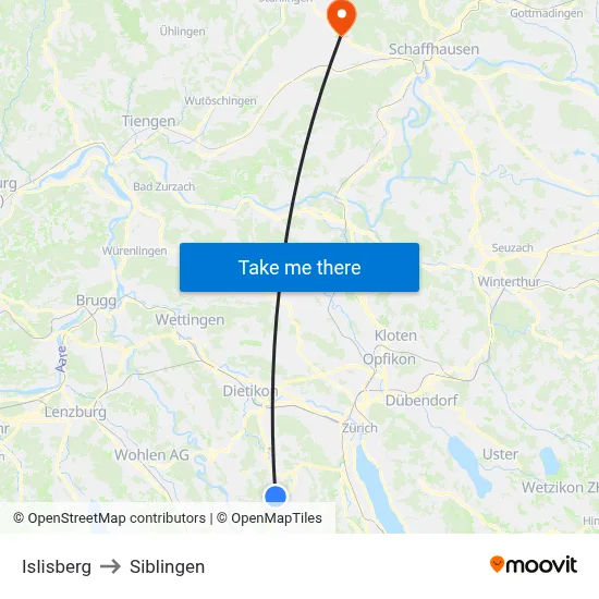 Islisberg to Siblingen map