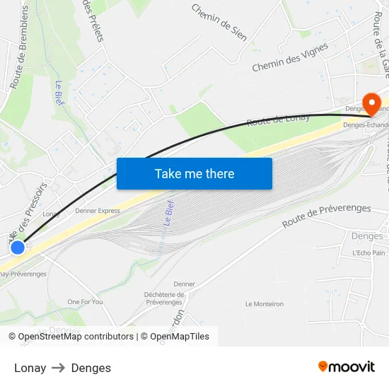 Lonay to Denges map