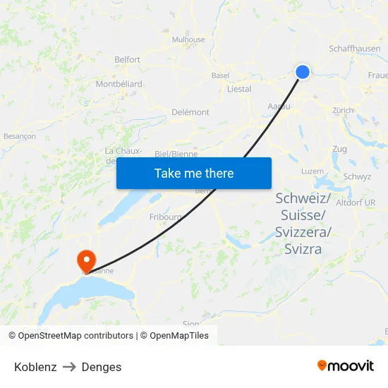 Koblenz to Denges map