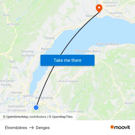 Étrembières to Denges map