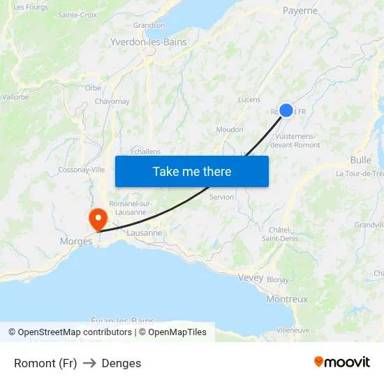 Romont (Fr) to Denges map
