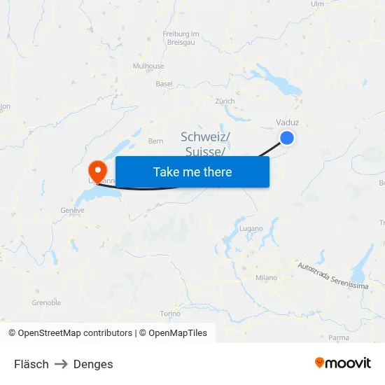 Fläsch to Denges map