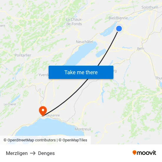 Merzligen to Denges map