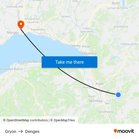 Gryon to Denges map