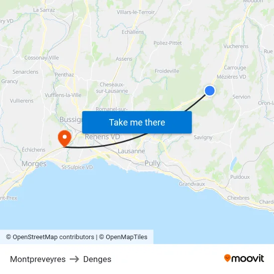 Montpreveyres to Denges map