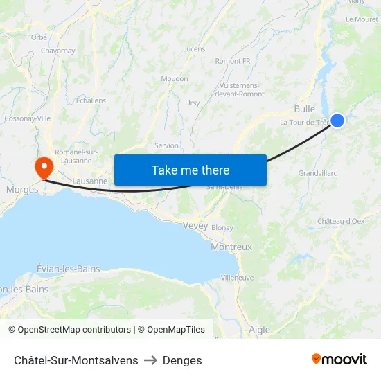 Châtel-Sur-Montsalvens to Denges map
