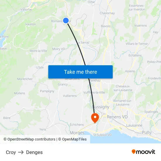 Croy to Denges map