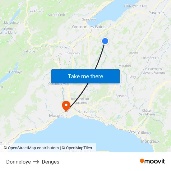 Donneloye to Denges map